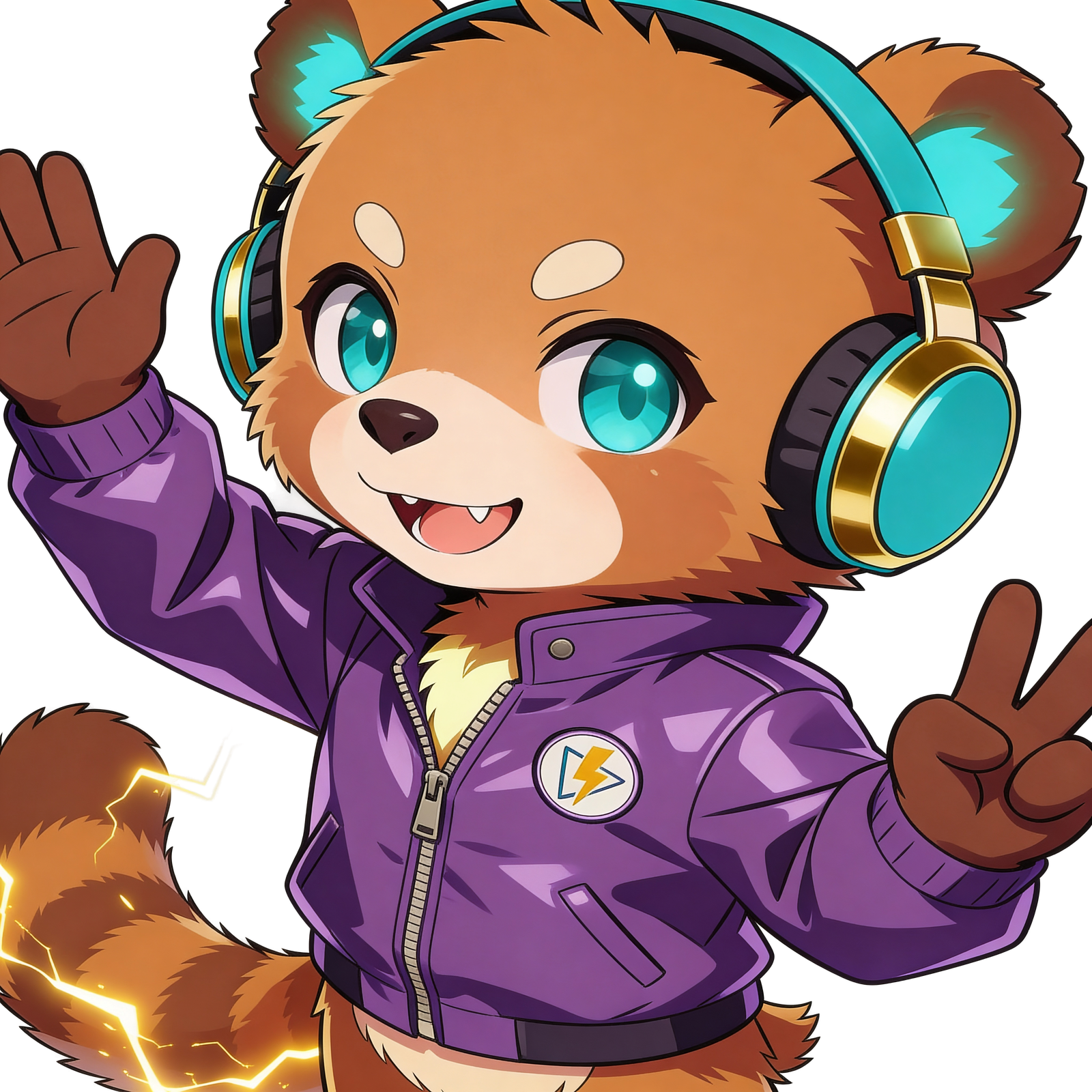 Sparky waving and giving a peace sign